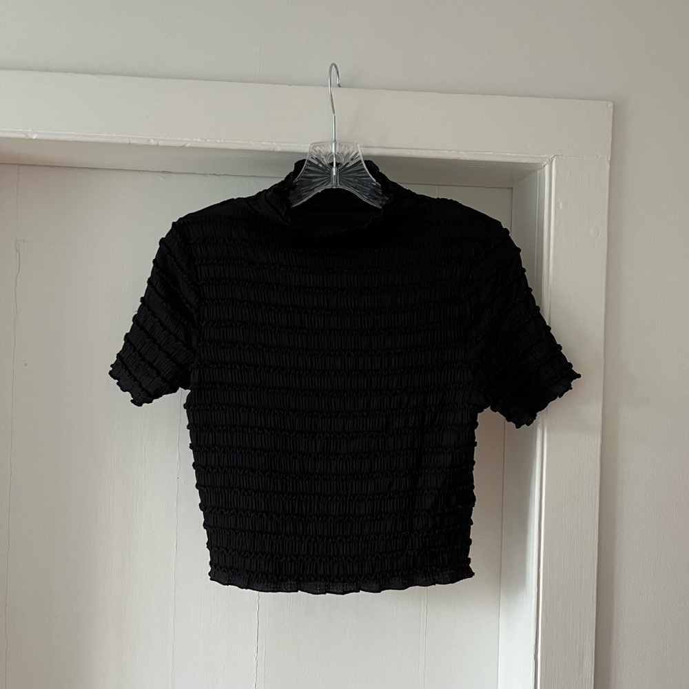 Black Smocked Short Sleeve Top - Women